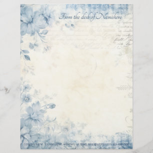 Papel Timbrado Crie Suas Próprias Flores Azuis Shabby Chic Marfim