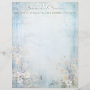 Papel Timbrado Crie Suas Próprias Flores de Borboleta Azul Shabby