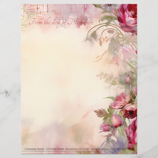 Papel Timbrado Crie Suas Próprias Flores de Ranunculus Rosa Vinta (Frente)