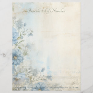 Papel Timbrado Crie Suas Próprias Gerberas Florais Azuis Rústicas