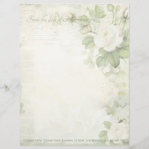 Papel Timbrado Crie Suas Próprias Rosas Brancas Rústicas Verdes