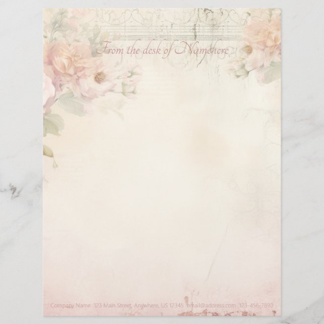 Papel Timbrado Crie Suas Próprias Rosas Cor-de-Rosa Rústicas Chiq (Frente)