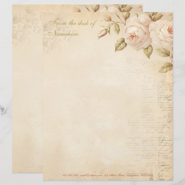 Papel Timbrado Crie Suas Próprias Rosas Florais Rústicas Elegante (Frente/Verso)