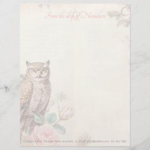 Papel Timbrado Crie Suas Próprias Rosas Rosadas de Coruja Mística