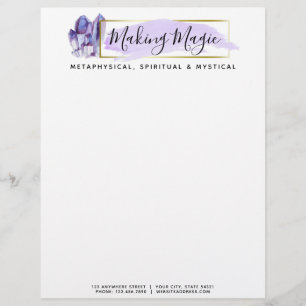 Papel Timbrado Cristais de Aquarela e Logo Geométrico Boho Dourad