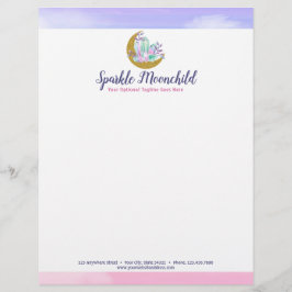 Papel Timbrado Cristais de Aquarela & Lua Crescente Dourada Bouti