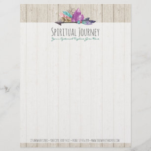Papel Timbrado Cristais & madeira boémios rústicos da aguarela