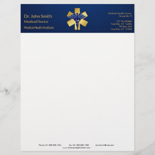 Papel Timbrado Cruz Dourada de Caduceus 3D Médico Azul