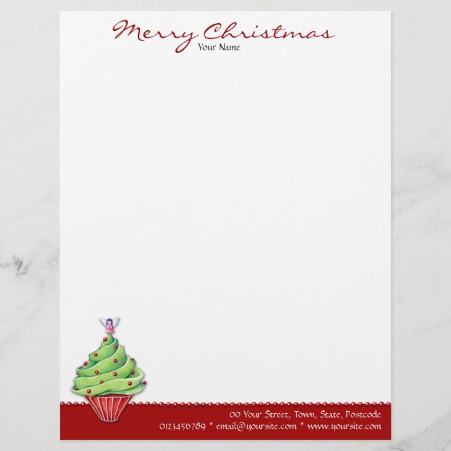Papel Timbrado Cupcake vermelho de árvore de Natal (Frente)