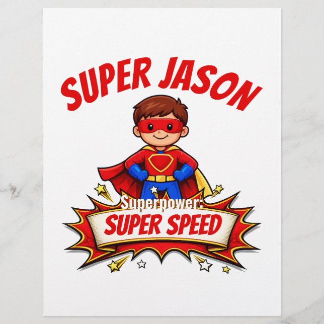 Papel Timbrado Custom Kids Superhero Name & Superpower (Frente)