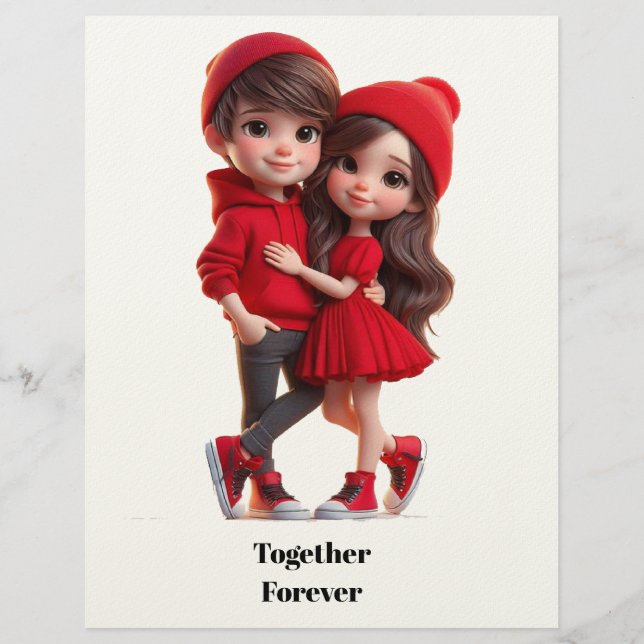 Papel Timbrado Cute Romantic Couple Card – A Happy Valentine (Frente)