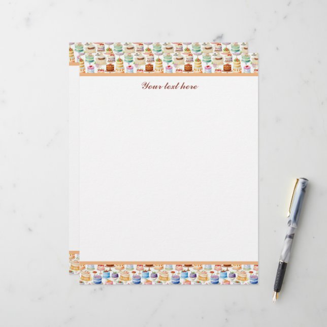 Papel Timbrado Cute tiled cake pattern customizable (Frente/Verso In Situ)