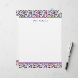 Papel Timbrado Cute tiled cupcake pattern customizable