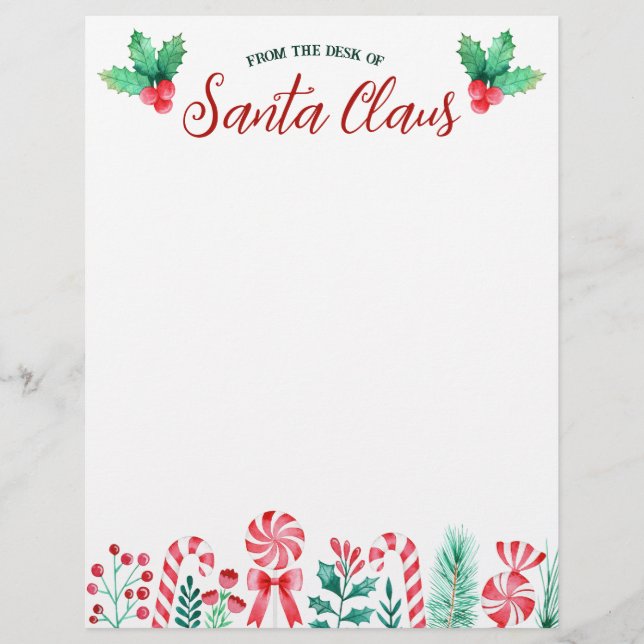 Papel Timbrado Da Mesa de Santa Claus Watercolor (Frente)