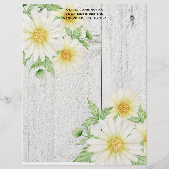 Papel Timbrado Daisies Personalizado Letterhead (Frente)