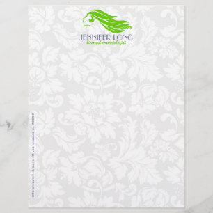 Papel Timbrado Damasco Verde Menino E Branco Beleza/Cosmetologia 