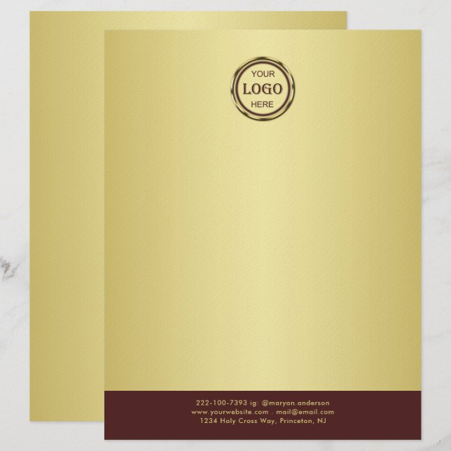 Papel Timbrado Dark-red gold design,Logo or Photo in gold circle, (Frente/Verso)