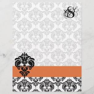 Papel Timbrado de Monograma de Damasco Rosa Coral