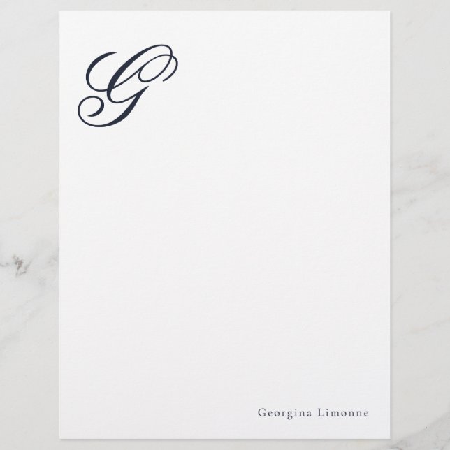 Papel Timbrado de Monograma de Letra Azul Elegante (Frente)