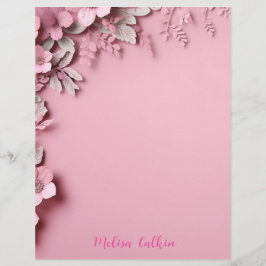 Papel Timbrado Decoração das flores rosa com fundo rosa