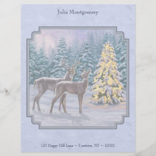 Papel Timbrado Deer e Árvore de Natal Blue Lethead