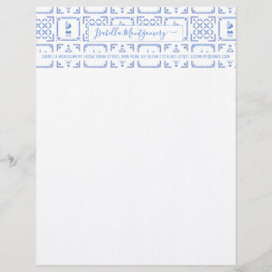 Papel Timbrado Delft Azulejos Azuis e Brancos Monograma