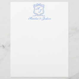 Papel Timbrado Desenhador de Cores Azuis Monogramas Casamento