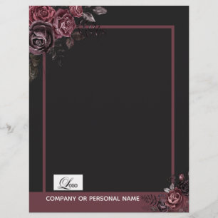 Papel Timbrado Desenho Floral de Rosa Preta Romântica e Sofistica