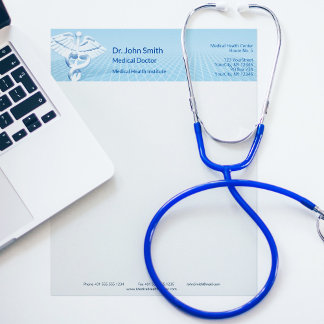Papel Timbrado Design Azul 3D Caduceus Branco Médico
