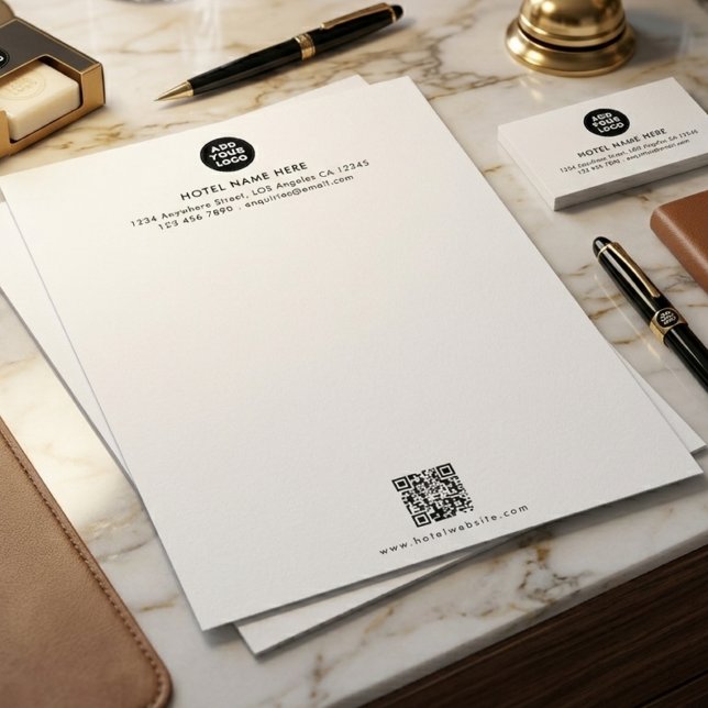 Papel Timbrado Design de Logo de Hotel Personalizado & Código QR  (Criador carregado)