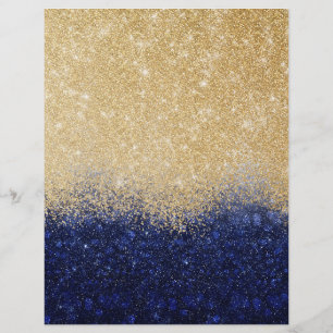 Papel Timbrado Design de luxo de Ombre Dourado e azul com brilho