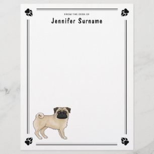 Papel Timbrado Design de Raça de Cachorro Fawn Pug Dog Cute Mops