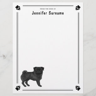 Papel Timbrado Design de Raça de Cachorro Pug Preto Fofo