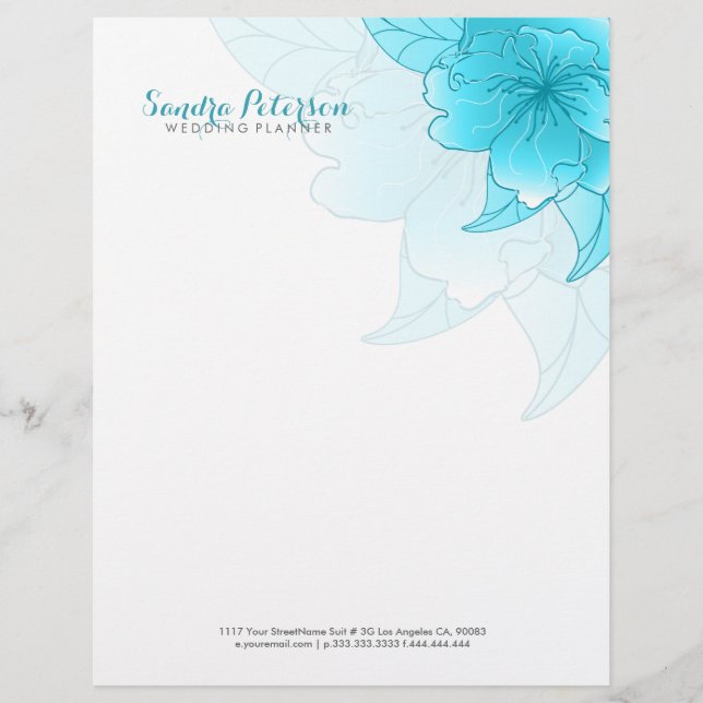 Papel Timbrado Design Floral Branco e Azul Pastel (Frente)
