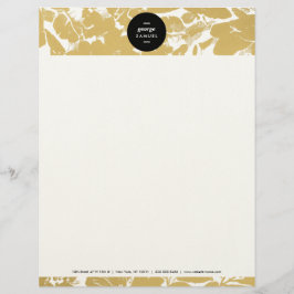 Papel Timbrado Design Floral Dourado Elegante Com Círculo Negro N