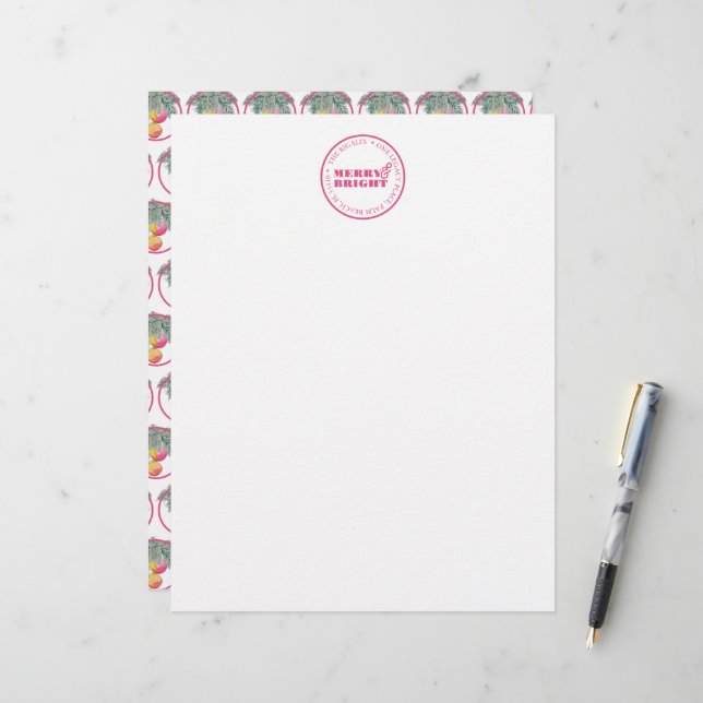 Papel Timbrado Design rosa Letterhead de Natal Personalizado (Frente/Verso In Situ)