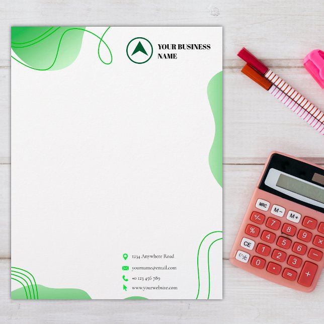 Papel Timbrado Design verde sofisticado, logotipo personalizado e (Criador carregado)