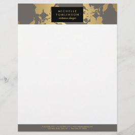 Papel Timbrado Designer de Cinzas de Padrão Floral Dourado Elegan