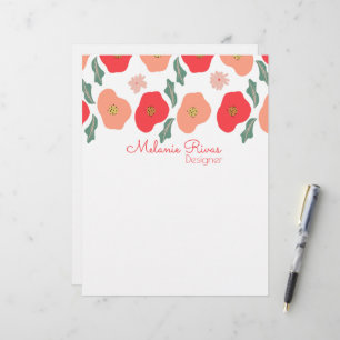 Papel Timbrado Designer de Padrão Floral de Primavera Empresarial