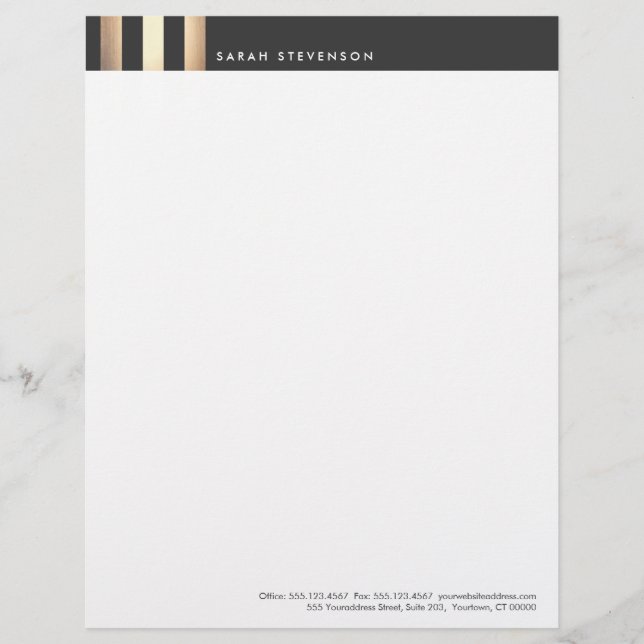 Papel Timbrado Designer Dourado Elegante e StrikeLetterhead Preto (Frente)