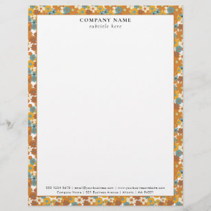 Papel Timbrado Detalhes do Nome da Empresa com Padrão Floral Retr