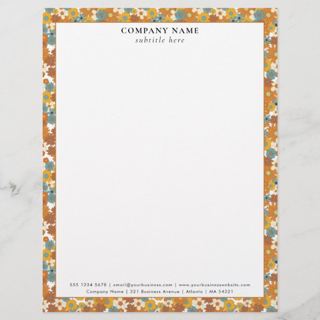 Papel Timbrado Detalhes do Nome da Empresa com Padrão Floral Retr (Frente)
