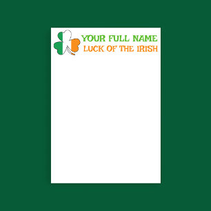 Papel Timbrado Dia de São Patrício Bandeira da Irlanda Trevo Nome