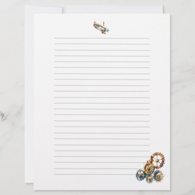 Papel Timbrado Dirigível Steampunk E Engrenagens (Frente)