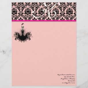 Papel Timbrado Diva da Moda 2 Rosa Framboesa Monograma Damasco