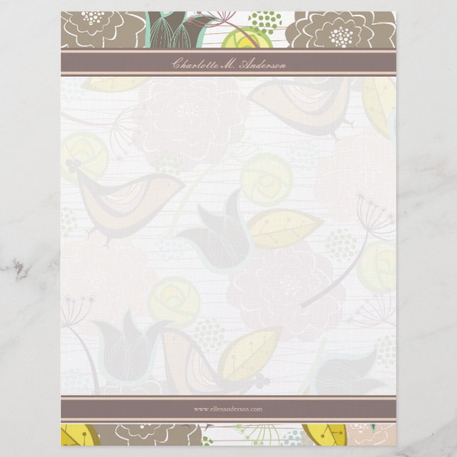 Papel Timbrado Doce Aves Floral Garden Modelo Letterhead (Frente)