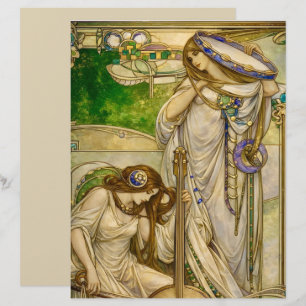 Papel Timbrado Donzelas da Música Art Nouveau Ilustração Vintage