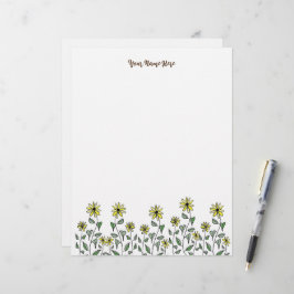 Papel Timbrado Doodle de Flor Silvestre Retro Personalizado Flora