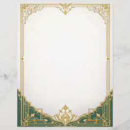 Papel Timbrado Dourada arte Deco Frame com Borda Verde