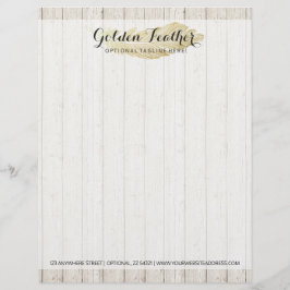 Papel Timbrado Dourada pena boêmica sobre Conselhos de madeira ru